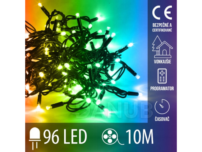 LED vánoční řetěz vnější i vnitřní - 10 m, RGB, ovladač, programy, časovač