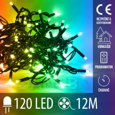 LED vánoční řetěz vnější i vnitřní - 12 m, RGB, ovladač, programy, časovač