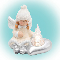 Keramická figurka, anděl se svítícím stromečkem