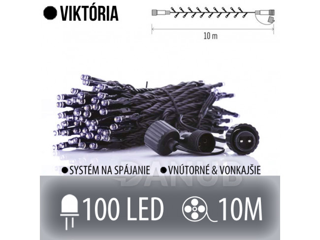 VIKTORIE spojovatelný LED světelný řetěz vnější - 100LED - 10M Studený bílý
