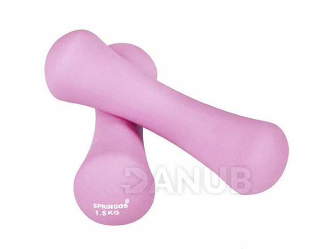 SPRINGOS Fitness činky neoprénové 1,5kg tmavě růžové - 2ks