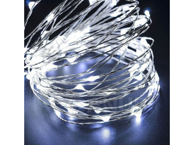 Vánoční LED světelná mikro řetěz na baterie - 100LED - 9,9M Studená bílá