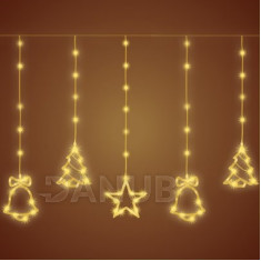 Vánoční LED světelná záclona venkovní - závěs - vonček / stromek / hvězda - 186LED - 2M Teplá bílá