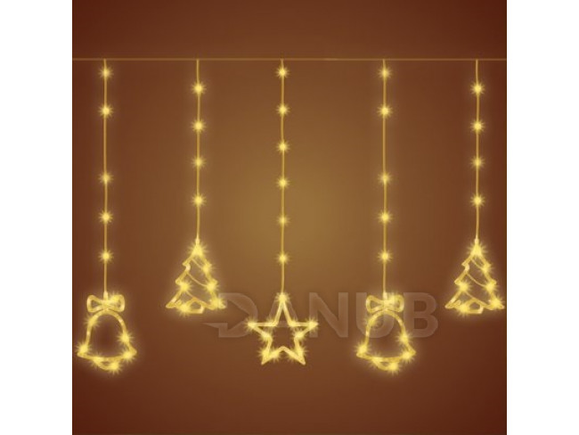 Vánoční LED světelná záclona venkovní - závěs - vonček / stromek / hvězda - 186LED - 2M Teplá bílá