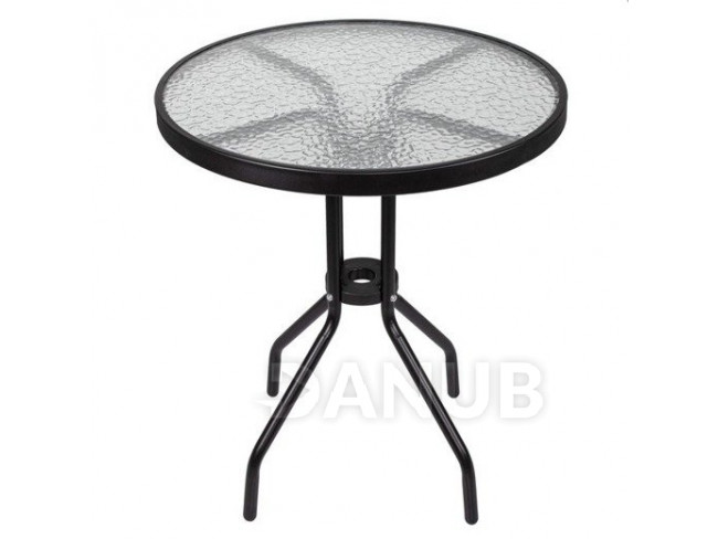 Springos Zahradní stolek 60cm - kulatý - kov + sklo, černý