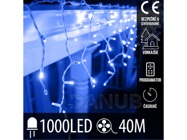 Vánoční led světelná záclona vnější - programy - časovač + dálkový ovladač - 1000led - 40m modrá