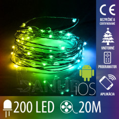 Vánoční SMART Led světelná mikro řetěz vnitřní - 200led - 20m Multicolour