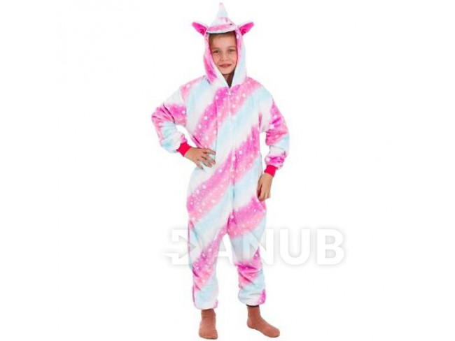 Plyšový overal Kigurumi - vzor jednorožec - 130-140 cm
