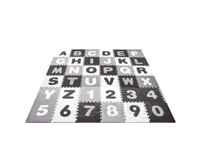 SPRINGOS Pěnové puzzle abeceda s čísly - 175x175 cm - černá/bílá/šedá