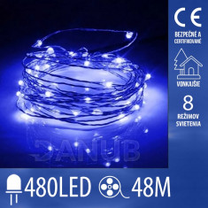 Vánoční led světelná mikro řetěz venkovní + programator - 480ed - 48m modrá