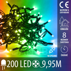 Vánoční led světelný řetěz vnější pro spojování s časovačem + programy - 200led - 9,95m multicolour
