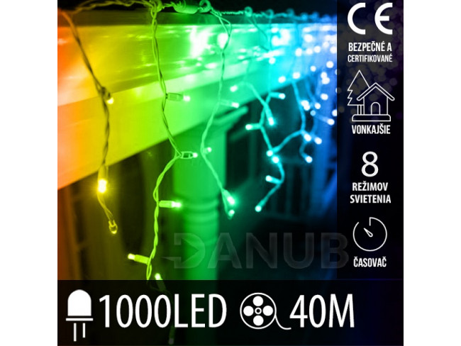 Vánoční led světelná záclona vnější - programy - časovač + dálkový ovladač- 1000led - 40m multicolour