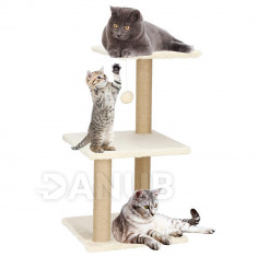Springos Sisalové škrábadlo pro kočky s hračkou - 3-úrovně - 65 cm - béžové