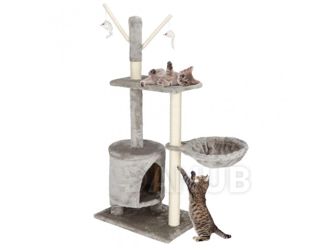 Springos Sisalové škrábadlo pro kočky s hračkami - 4-úrovně - 87 cm - tmavě šedé