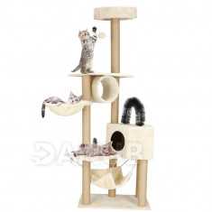 Springos Sisalové škrábadlo pro kočky s hračkami - 7-úrovní - 154 cm - béžové