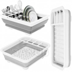 Springos Silikonový odkapávač na nádobí a příbory - skládací, šedobílý