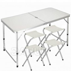 Springos Skládací kempingový stůl se 4 židlemi - krémová barva