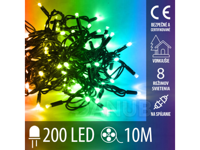 Vánoční led světelný řetěz vnější - ke spojování + programator - 200led - 10m Multicolour