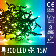 Vánoční led světelný řetěz vnější - ke spojování + programator - 300led - 15m Multicolour