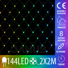Vánoční led světelná síť vnější ke spojování + programator + časovač - 144led - 2x2m multicolour