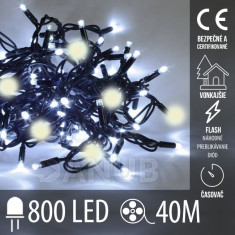 Vánoční LED světelná řetěz vnější Flash - časovač - 800LED - 40M Studená bílá+teplá bílá
