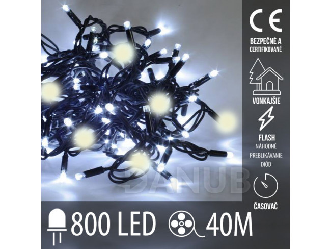 Vánoční LED světelná řetěz vnější Flash - časovač - 800LED - 40M Studená bílá+teplá bílá