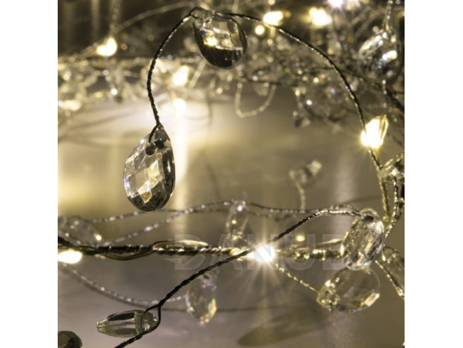 Vánoční LED světelný mikro řetěz vnitřní na baterie - perly - 25LED - 1,5M Teplá Bílá