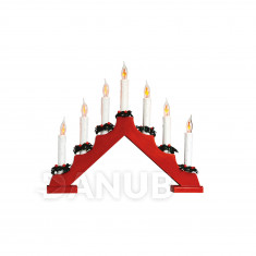 Svícen pyramida, červený, 7 žárovek tvaru plamene svíčky, 230V