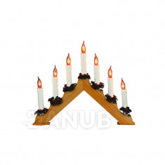 Svícen pyramida, dřevo, 7 žárovek tvaru plamene svíčky, 230V