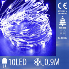 Vánoční led světelná mikro řetěz na baterie - 10led - 0,9m modrá