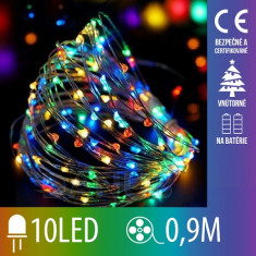 Vánoční led světelná mikro řetěz na baterie - 10led - 0,9m multicolour
