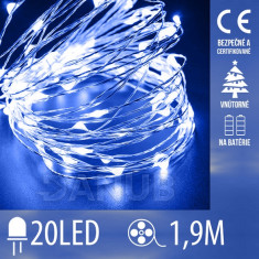 Vánoční led světelný mikro řetěz na baterie - 20led - 1,9m modrá