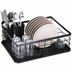 Springos Odkapávač na nádobí a příbory - kovový - 31,5x 42x14,5 cm - černý