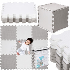 SPRINGOS Pěnové puzzle čtverce - 95,5x95,5x1cm - bílá, šedá