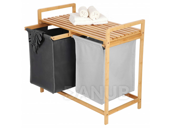 Springos Bambusový prádelní koš se dvěma přihrádkami 80 L - 67x70x36 cm