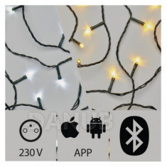 Aplikací ovládaná LED vánoční řetěz, 15m, vnější., St./t.b.