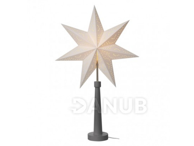 Svícen na žárovku E14 šedý s pap. hvězdou, 46 × 70cm, vn.