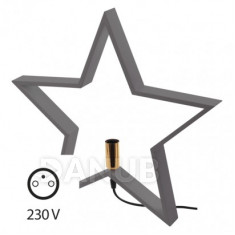 Svícen na žárovku E14 dřevěný šedý, hvězda, 48cm, vnitř.