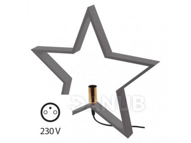 Svícen na žárovku E14 dřevěný šedý, hvězda, 48cm, vnitř.
