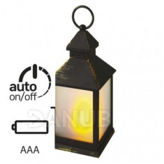 LED dekorace - lucerna mléčný, 3x AAA, černá, vintage