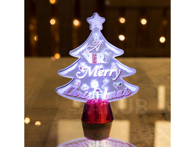Vánoční LED dekorace na stůl - lesklý podstavec - vánoční strom - 15 cm