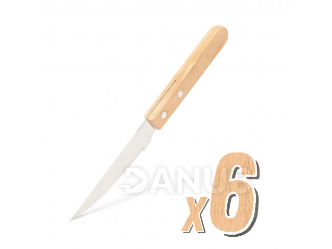 Gril nůž - 6 ks - dřevěná rukojeť