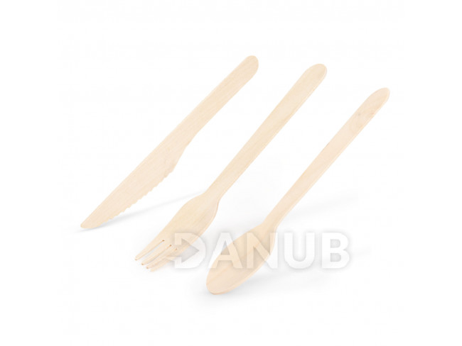 Sada dřevěných příborů - vidlička, lžíce, nůž - 12 ks