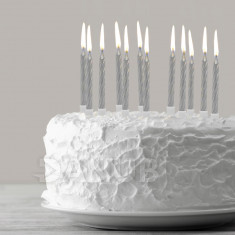Sada svíček na dort - stříbrné, 12 ks