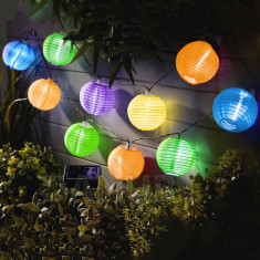 Reťaz zo solárnych lampiónov - 10 ks farebných lampiónov, studená biela LED - 3,7 m