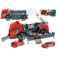 Transportér TIR 2v1 parkovací odtahové auto hasičů + 3 auta červené