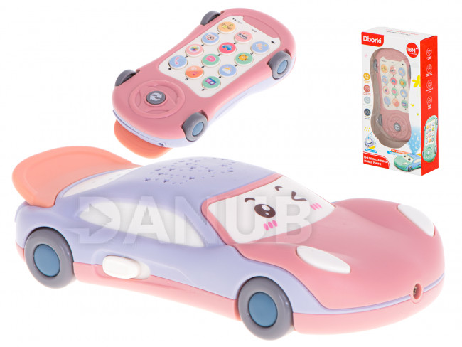 Hvězdný projektor auto s telefonem růžový