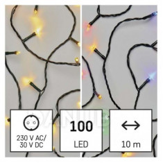 LED vánoční řetěz 2v1, 10 m, vnější i vnitřní, teplá bílá / multicolor, programy