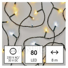LED vánoční řetěz, 8 m, vnější i vnitřní, teplý/studený bílý, časovač