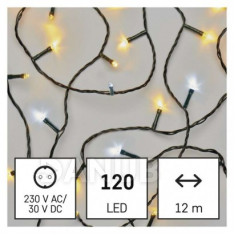 LED vánoční řetěz, 12 m, vnější i vnitřní, teplý/studený bílý, časovač